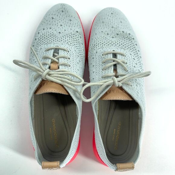 Women Cole Haan Zero Grand Stitchlite 2Knit Oxford Shoes Vapor Gray/ Flame 5B - Picture 9 of 10